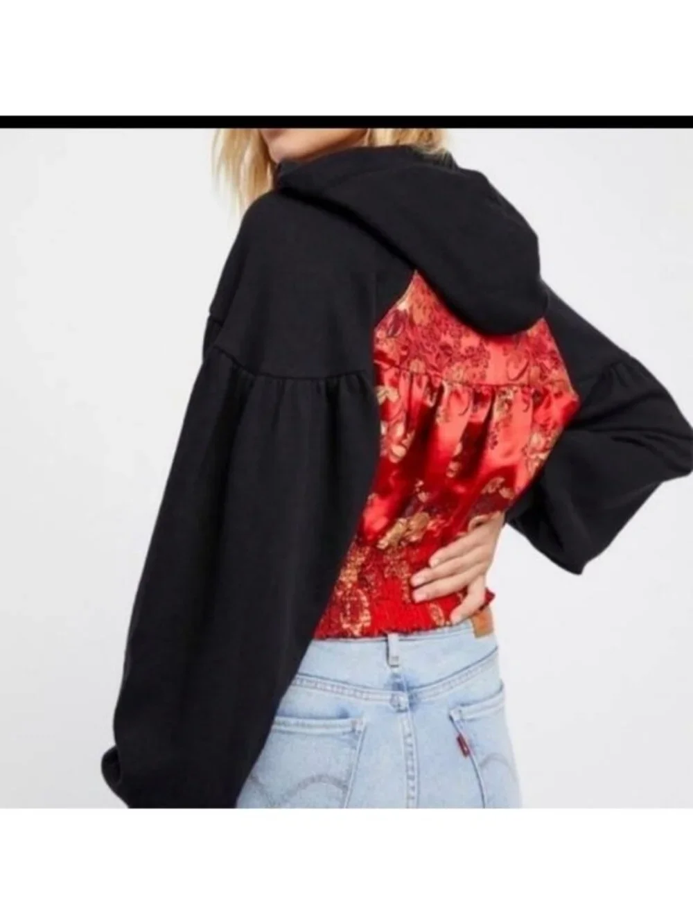 Free People Gabbie Zip Up Hoodie Red Black Sz small